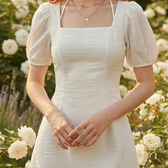 Other Dresses & Skirts - Romantic White Puff-Sleeve Mini Dress // Cottagecore Dream white mini, date nigh